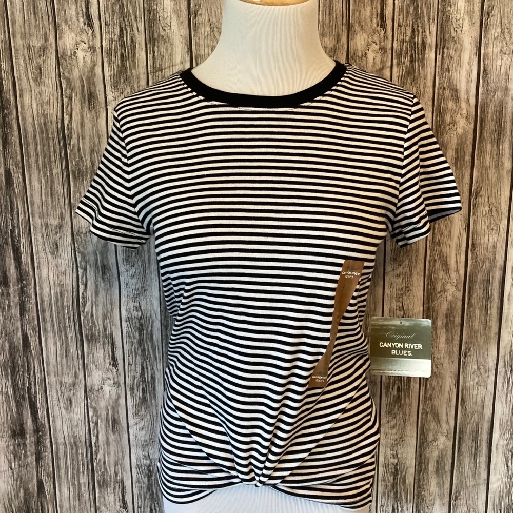 NWT black white Striped Tee small